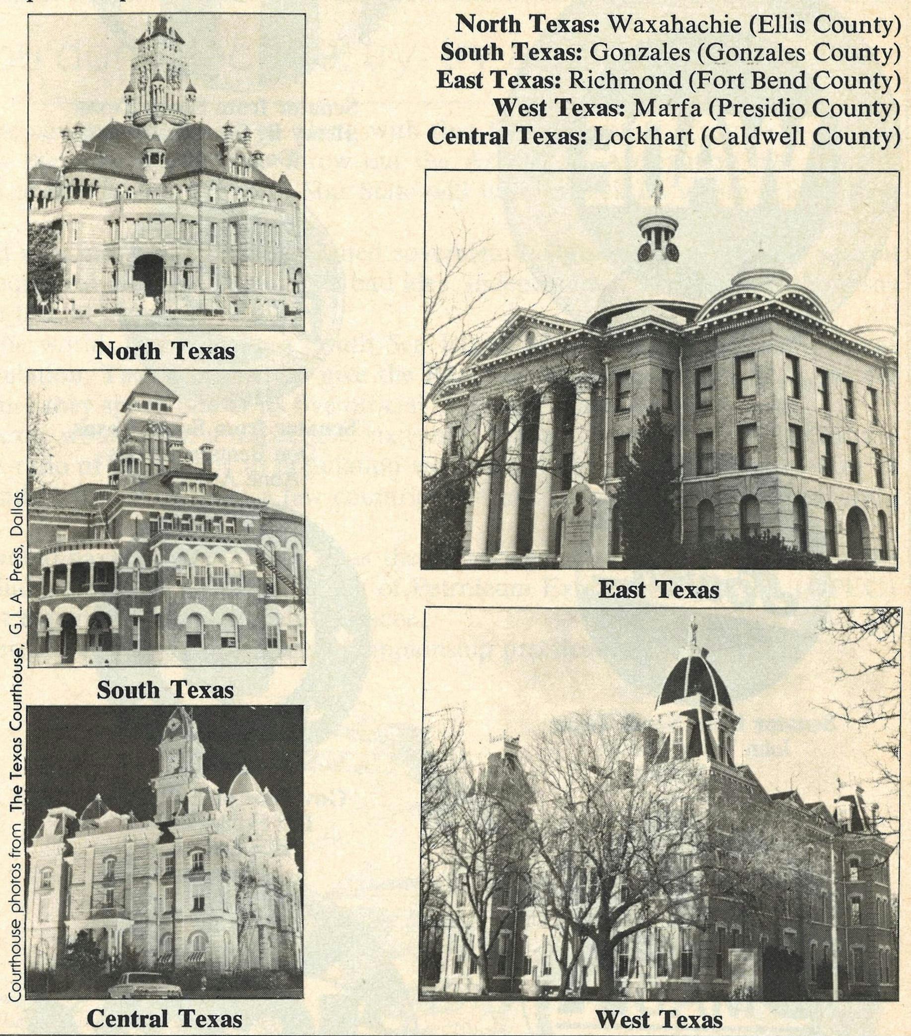 Proposed courthouses for North, South, East, West, and Central Texas. 