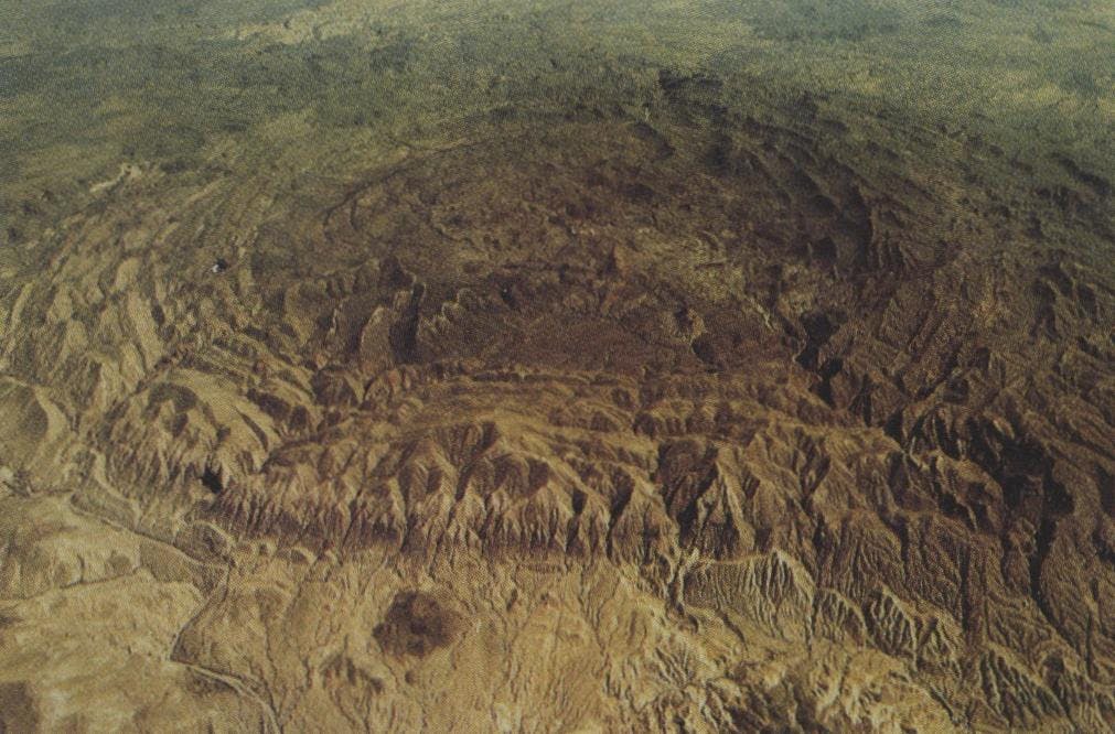 From the air, an observer can see the four Shutps leading into the Solitario's arid and forbidding core.