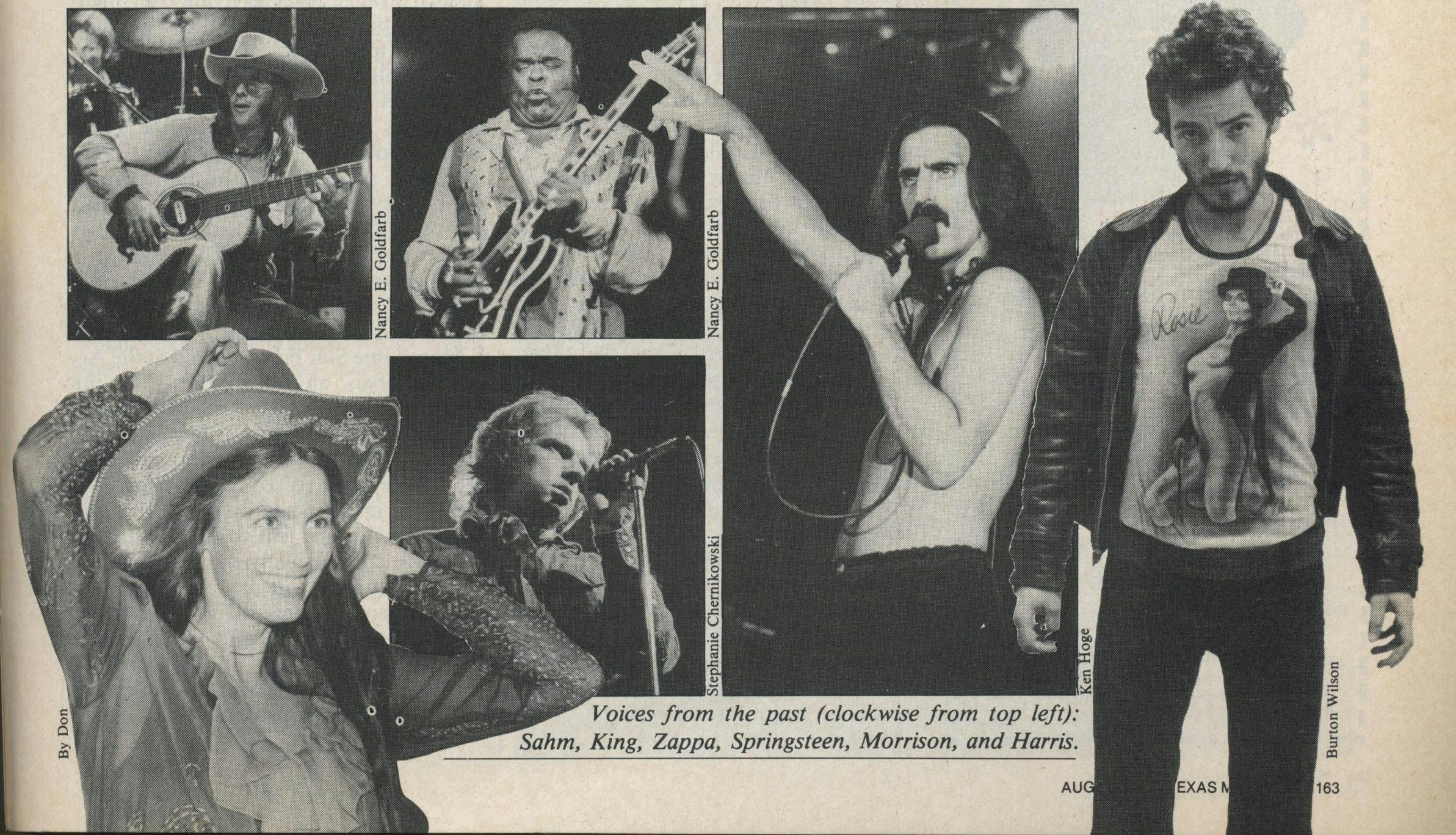 Voices from the past: Sahm, King, Zappa, Springsteen, Morrison, and Harris.