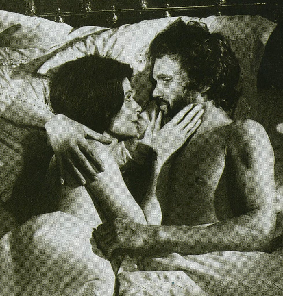 Still from The Sailor Who Fell From Grace with the Sea of Kristofferson and Sarah Miles in bed together.