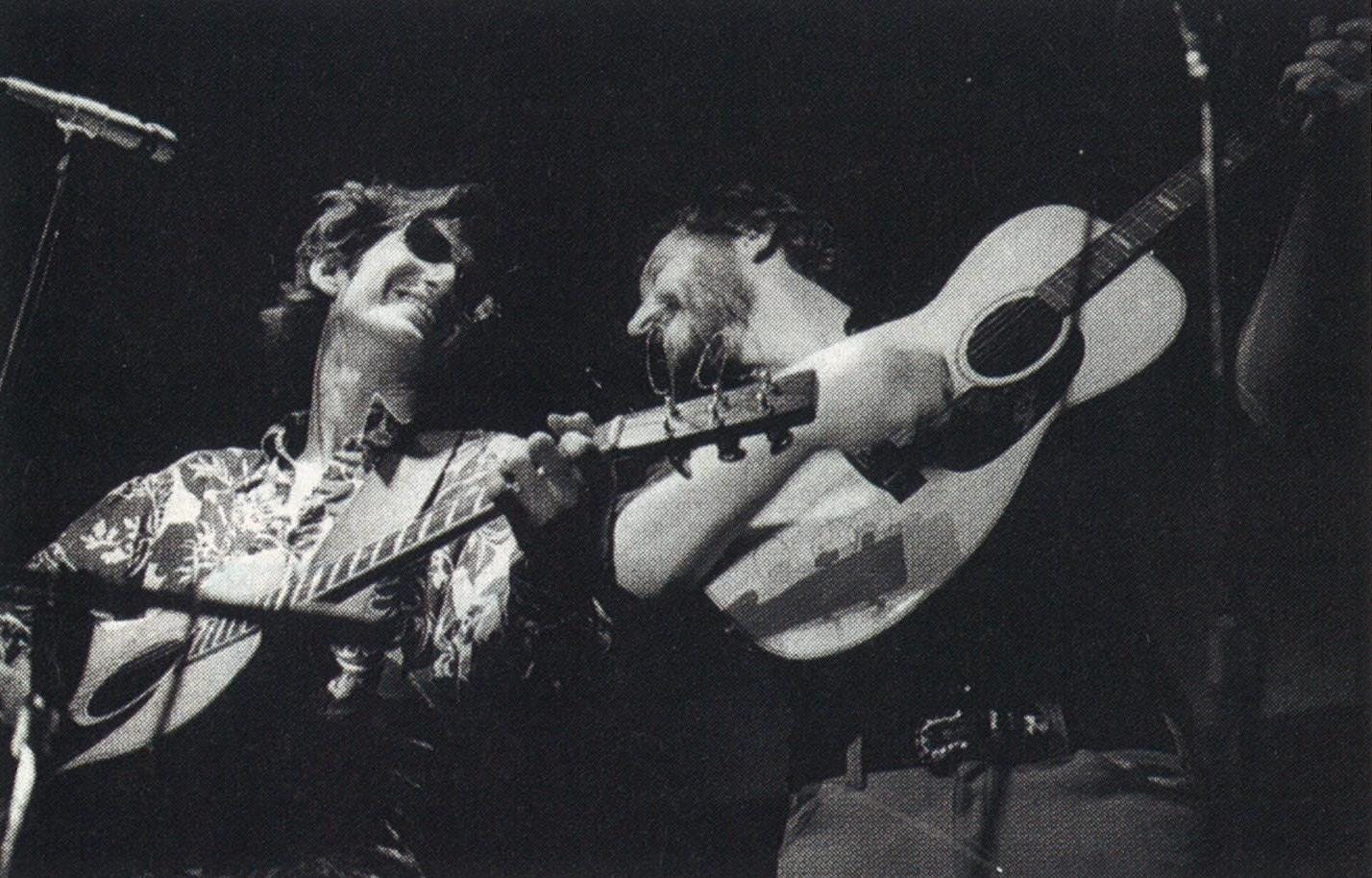 Townes Van Zandt jamming with fellow troubadour Jerry Jeff Walker in 1974.