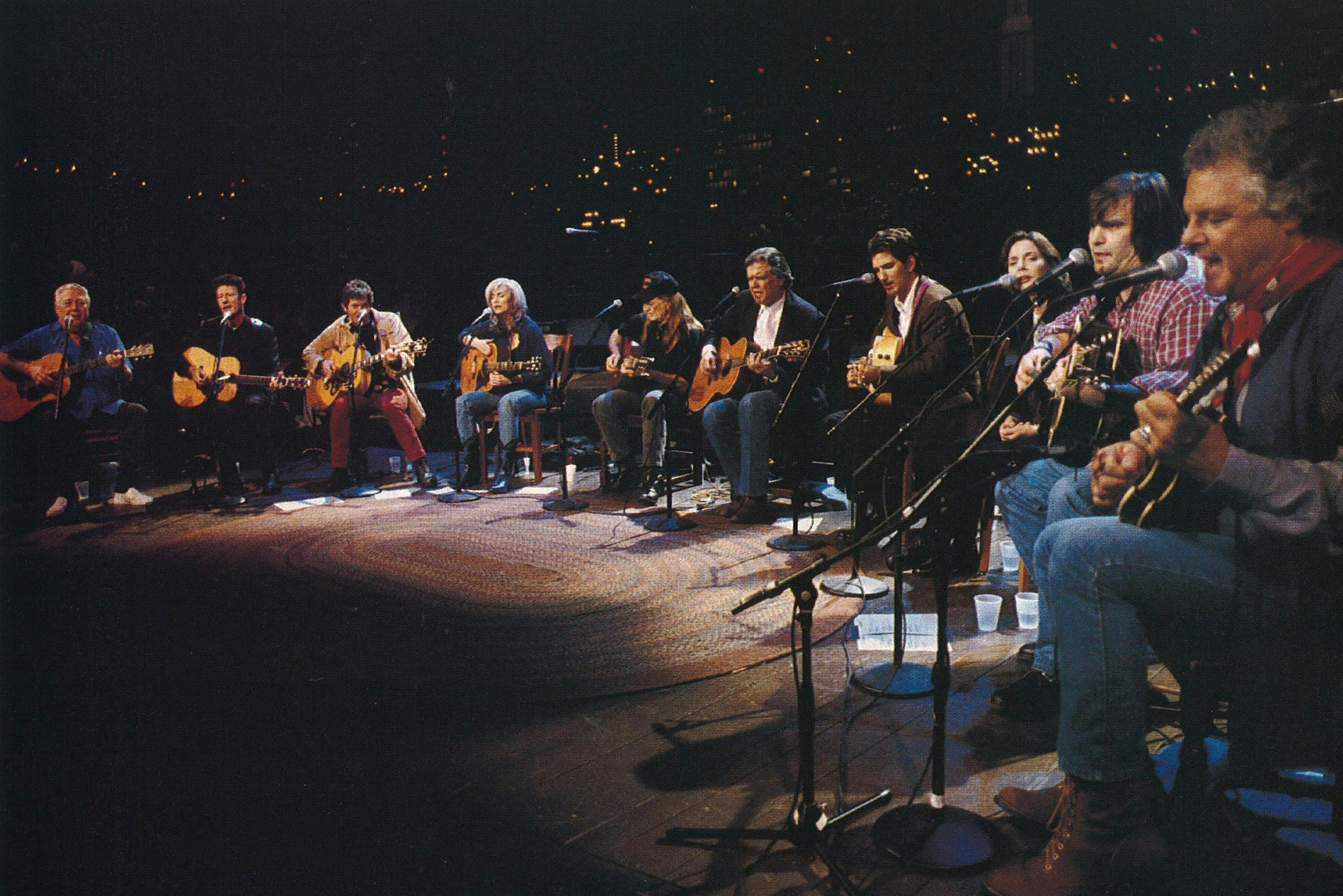 Townes Van Zandt life and work being celebrated at the Austin City Limits taping by Jack Clement, Lyle Lovett, Rodney Crowell, Emmylou Harris, Willie Nelson, Guy Clark, John Townes Van Zandt, Nanci Griffith, Steve Earle, and Peter Rowan.