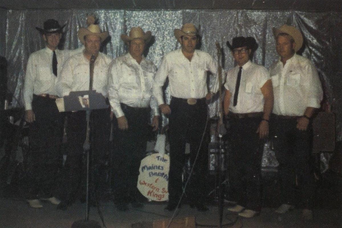 1967: The old Maines Brothers Band, just before retirement. From left, Frank Carter, Curley Lawler, Sonny Maines, James Maines, Gerald Braddock, Fernie Reed.