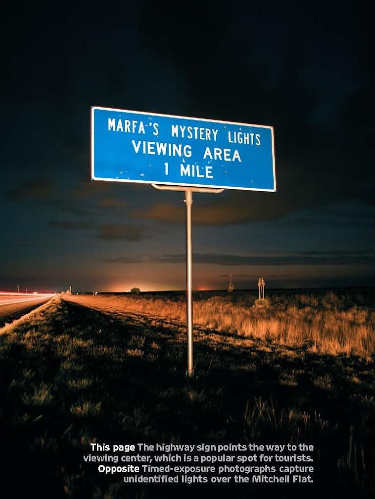 Marfa's Mystery Lights viewing area sign and location. 