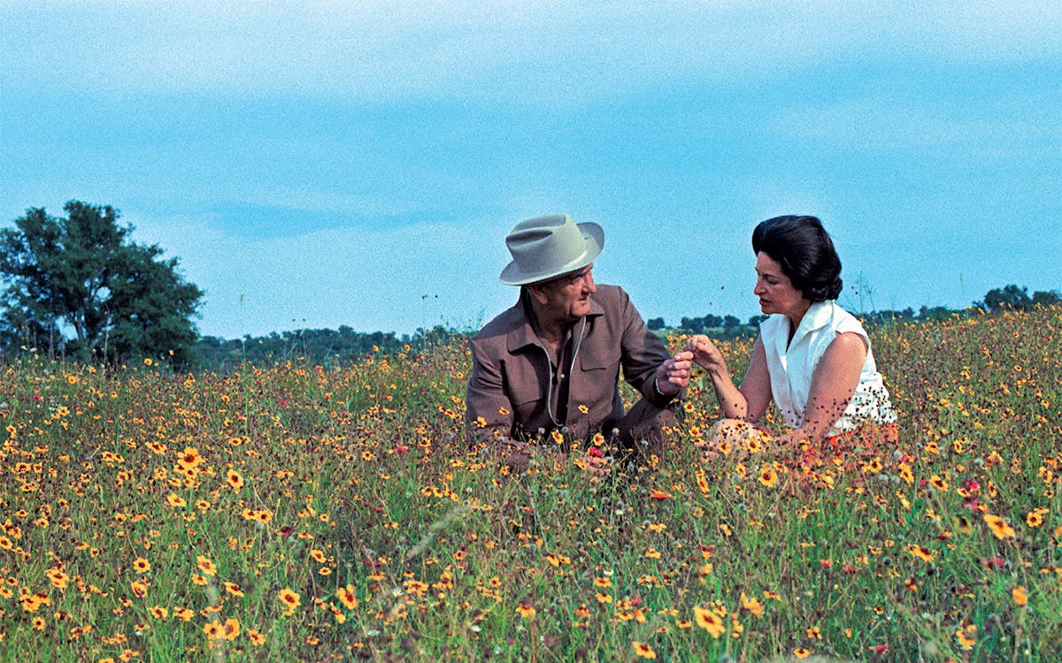 The Johnsons in a field of Mexican hat near the LBJ Ranch in 1968.