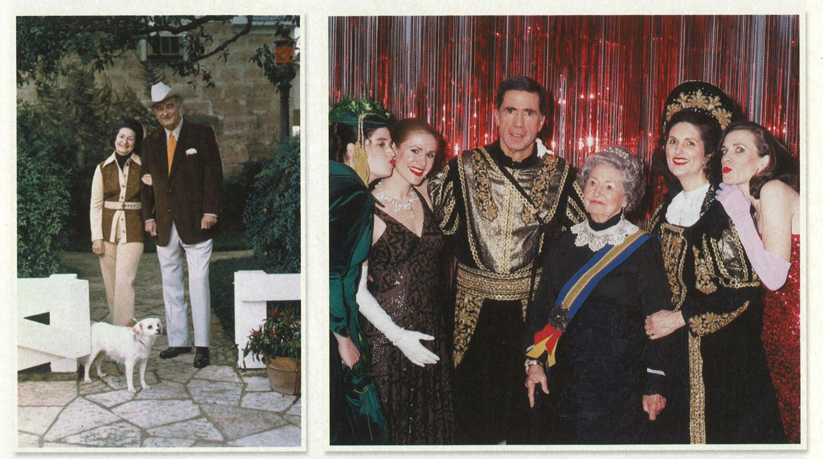 From left: The Johnsons at the ranch a few days before their thirty-eighth wedding anniversary, 1972. With (from left) granddaughters Jennifer and Lucinda Robb, son-in-law Charles Robb, daughter Lynda Robb, and granddaughter Catherine Robb at a costume party in 2003.