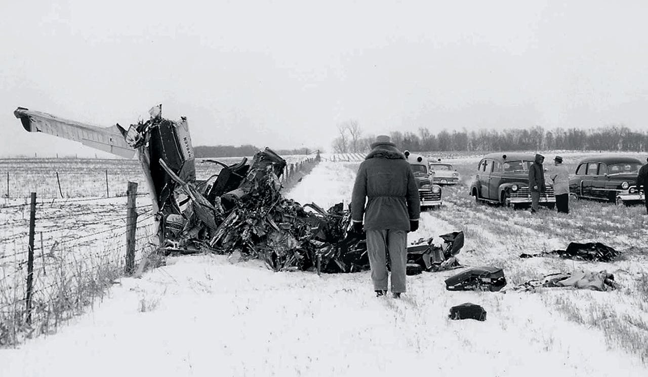 Wreckage and debris from Buddy Holly's plane crash. 