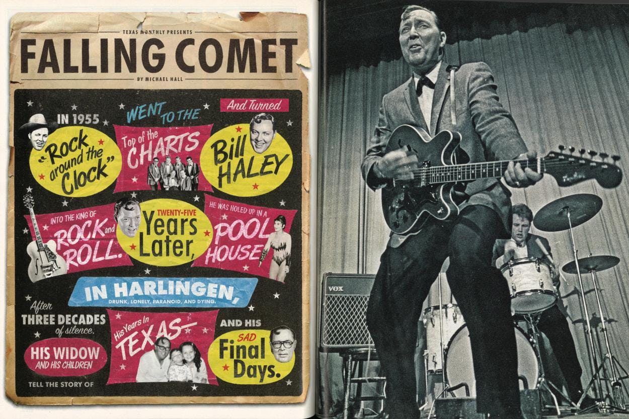 Falling Comet advertisement and Bill Haley performing in Sweden in 1968. 