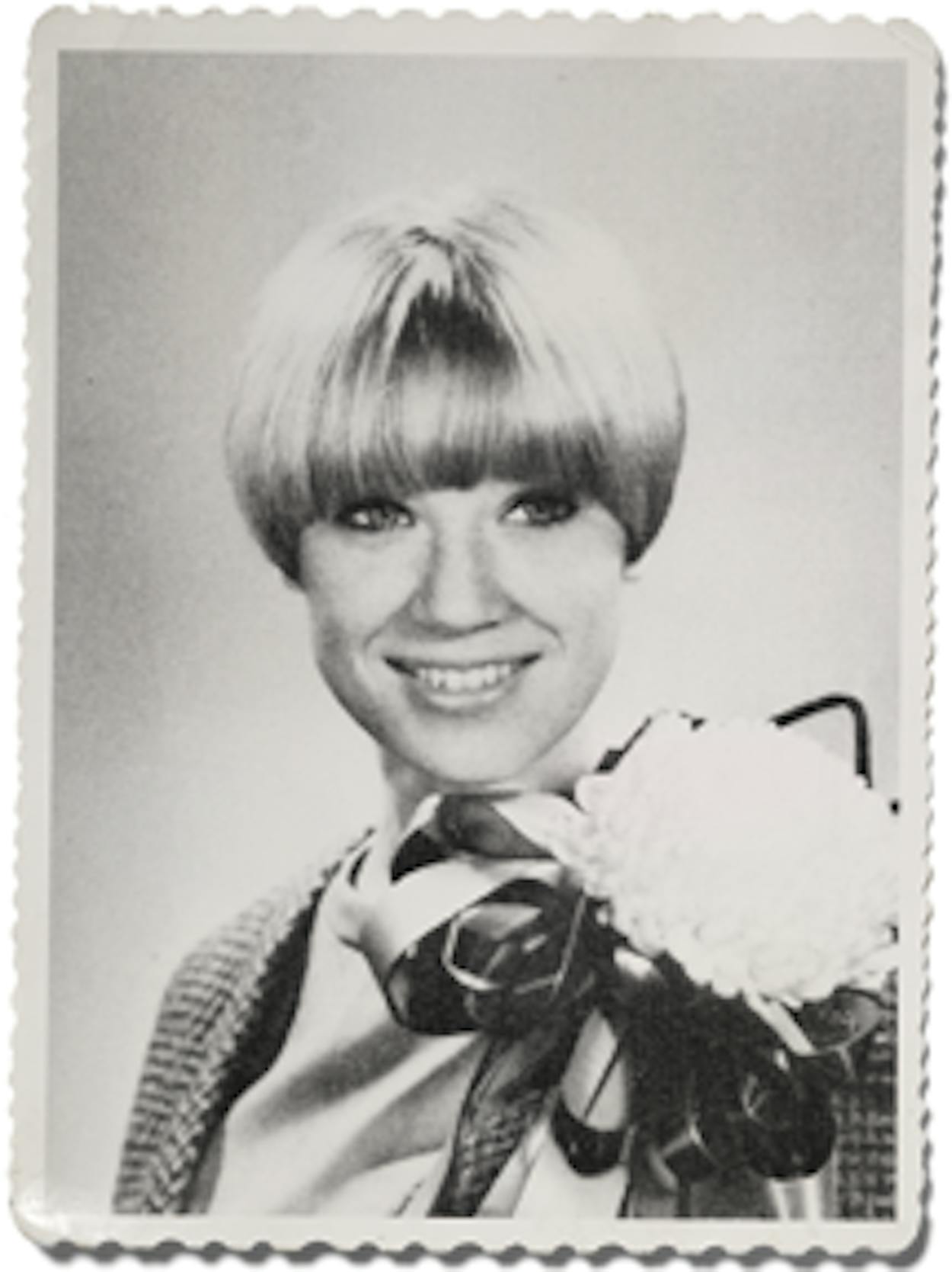 Old black and white headshot of Sissy Spacek in high school.