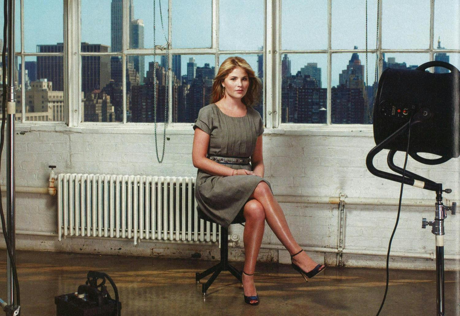 Jenna Bush in front of the New York skyline. 