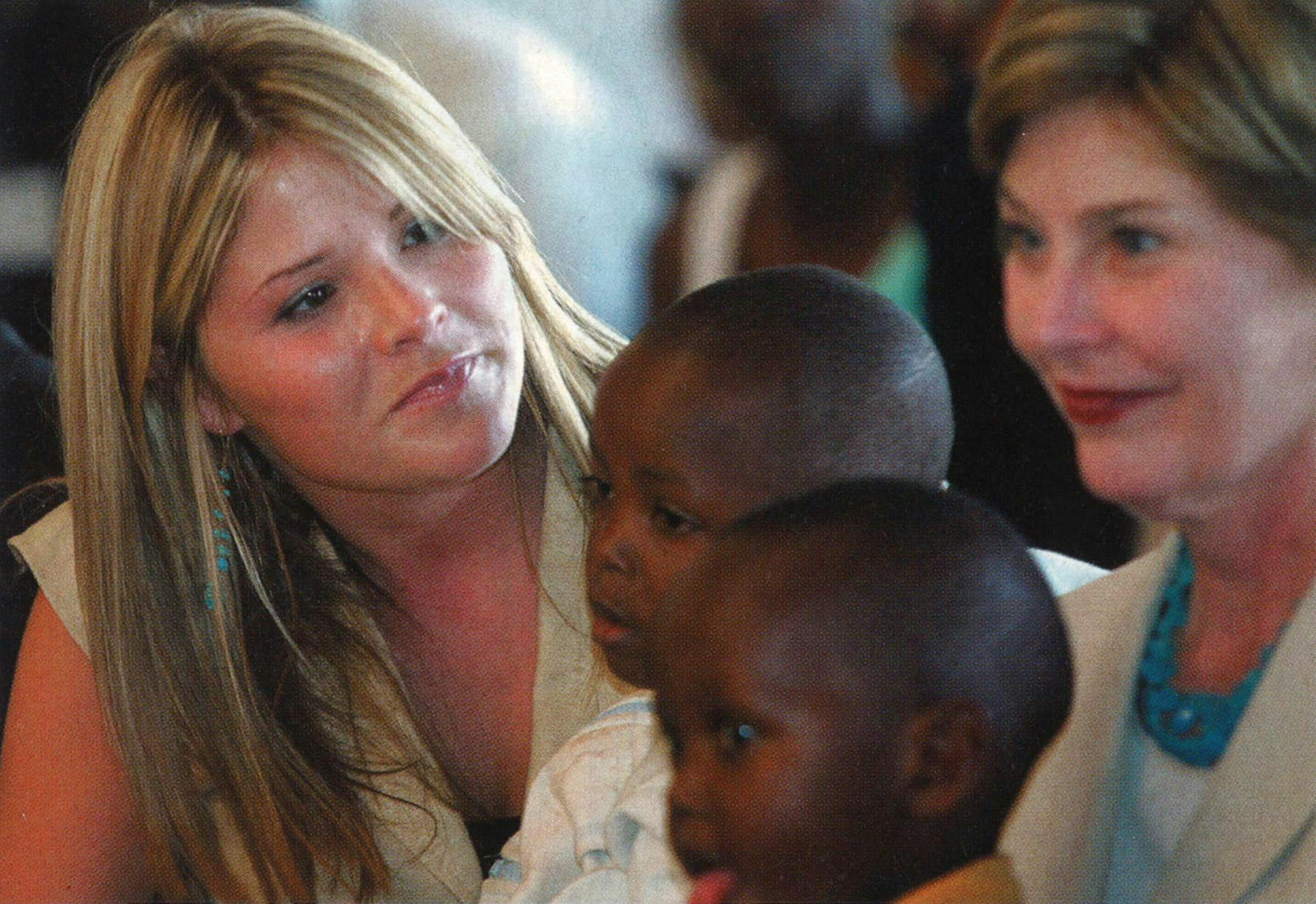 Jenna Bush looks at two children in church, next to her mother. 