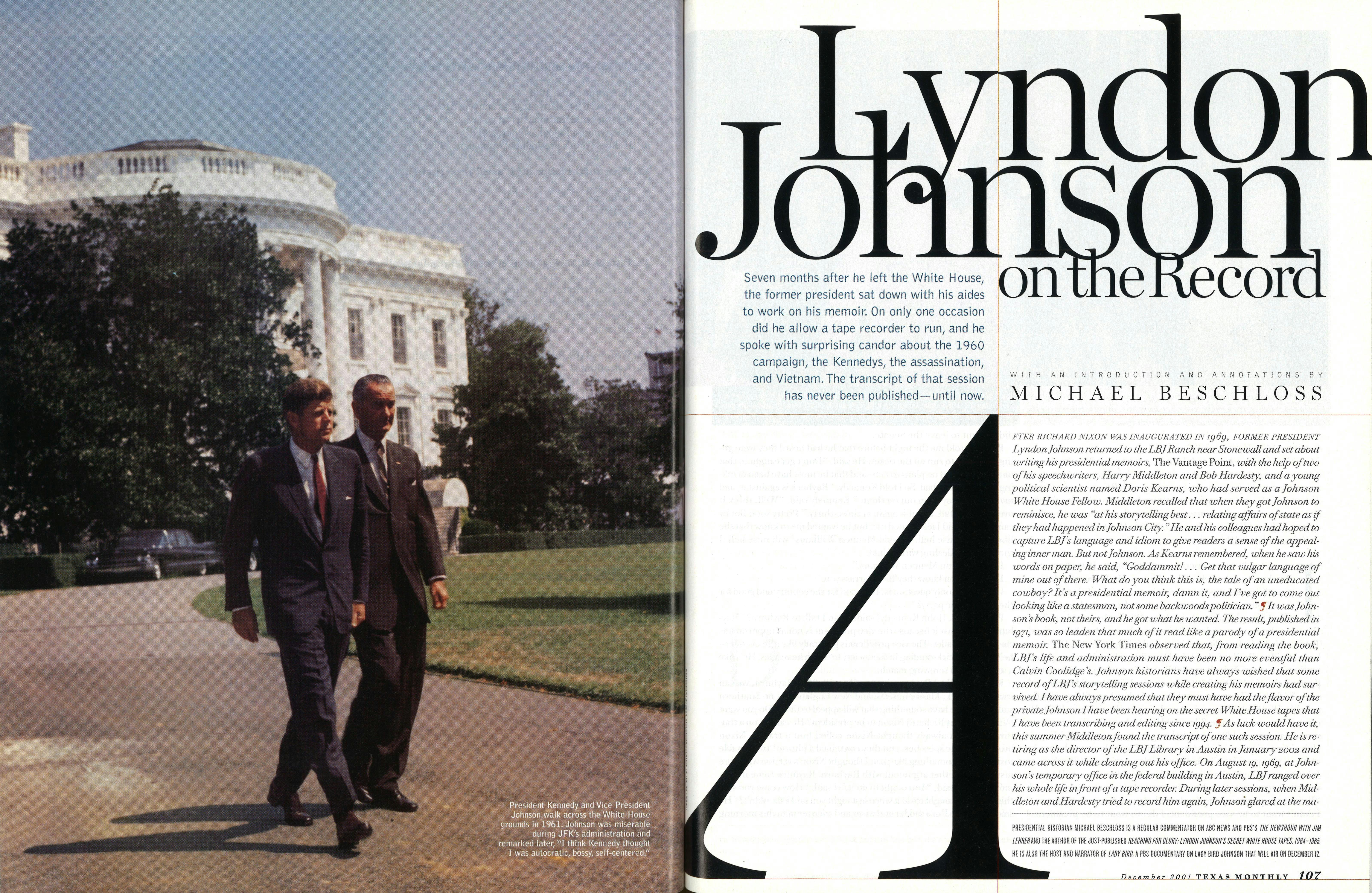 President Kennedy and Vice President Johnson walk across the White House grounds in 1961. 