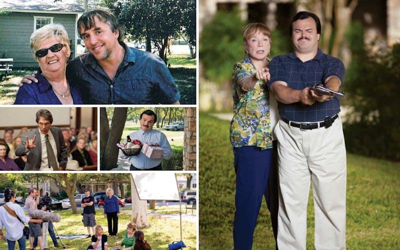 Richard Linklater with Kay Baby Epperson; A scene with Shirley Maclaine and Black in which Bernie tries to kill an armadillo;Filming "The Gossips" in Bastrop, which filled in for Carthage; McConaughey portraying Danny Buck; And Black as Bernie, who brought gifts to Mrs. Nugent after her husband's funeral.