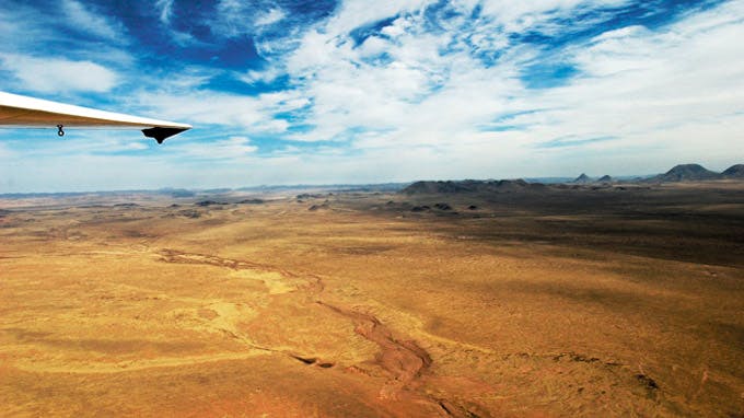 A view of the desert in the Davis Mountains from a glider. 