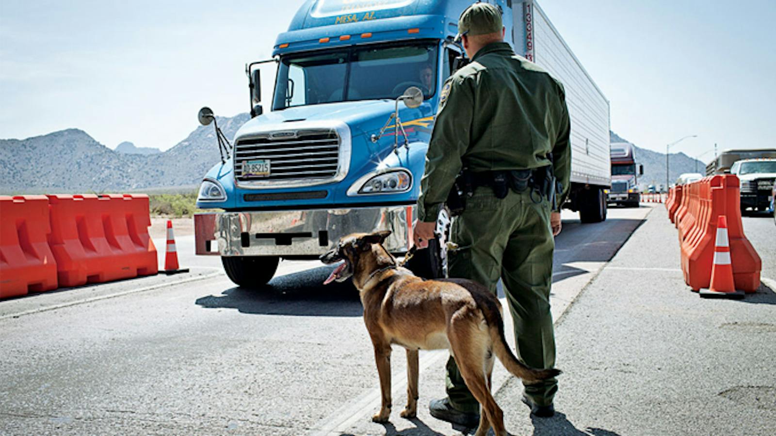 Dog Riding Checkpoint Border Patrol Checkpoint Cameras Pickup Truck Driver Rams Into Border