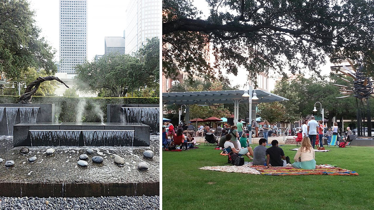 The Lauren's Garden memorial (right) and an evening of blanket bingo (left) at Market Square Park.