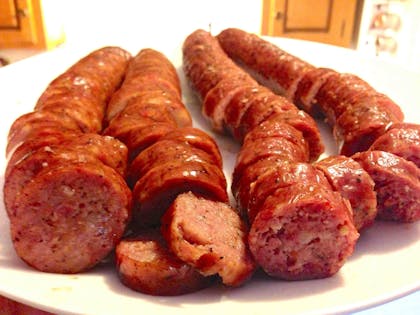Sliced Czech sausage.
