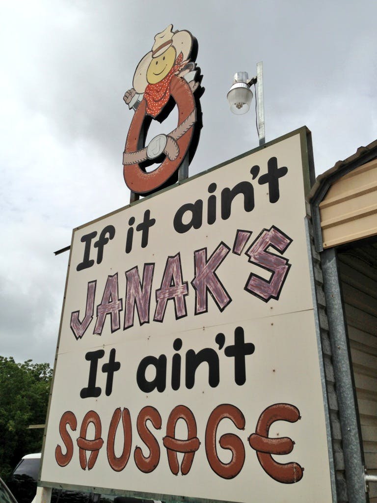 Sign reading, "If it ain't Janak's, it ain't sausage."