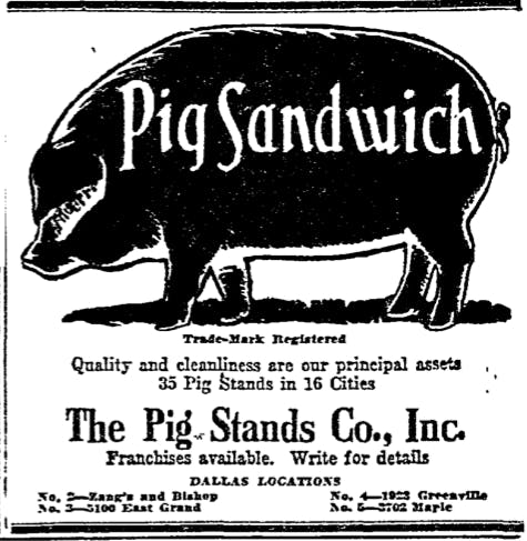 The Pig Stands Co., Inc. flyer with a pig drawing. 