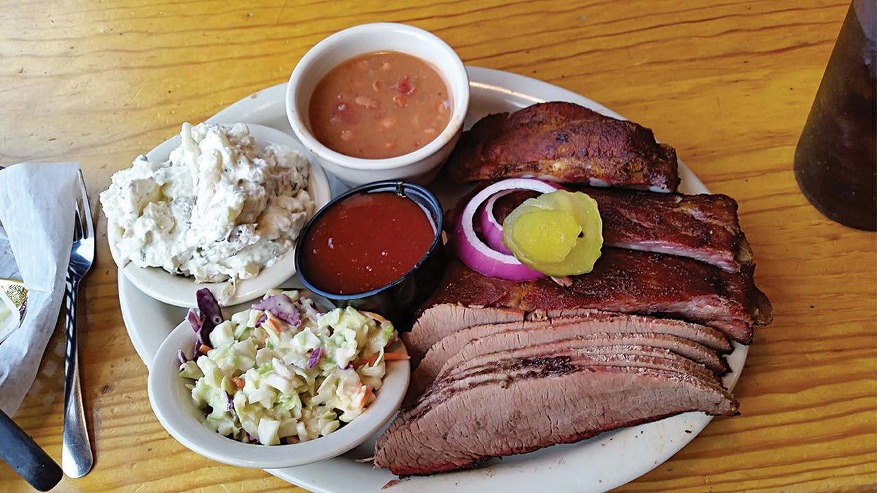 A two-meat barbecue plate at the Cattle Exchange.