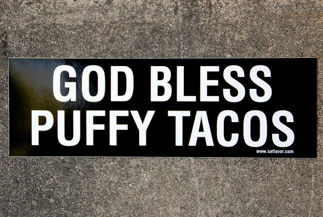 God Bless Puffy Tacos bumper sticker gift guide