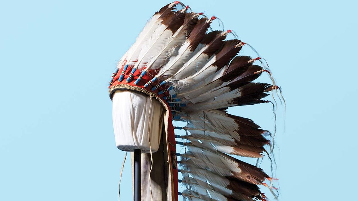 Quanah Parker's feather headdress on display.