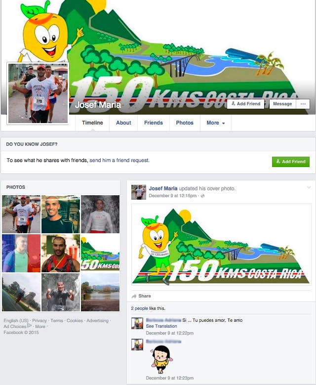 Youssef Khater’s Facebook page on December 17, 2015. He is using the name “Josef Maria.”
