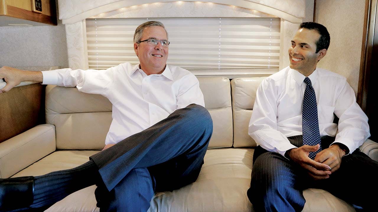 Campaigning for land commissioner in West Texas with his father, Jeb.