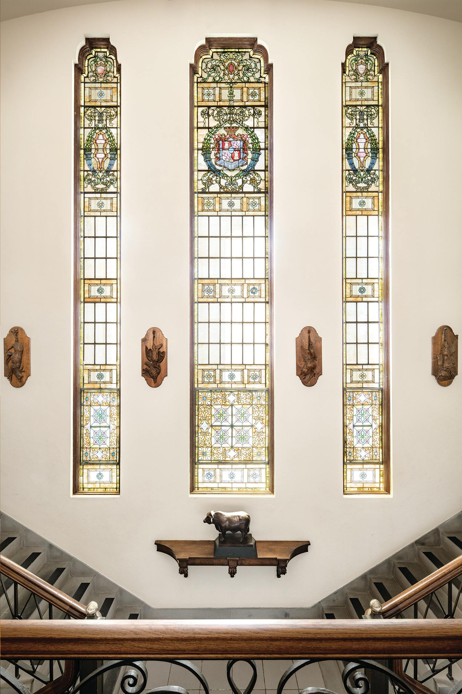 The famed Tiffany windows inside the King Ranch Main House contain nine thousand pieces of stained glass.