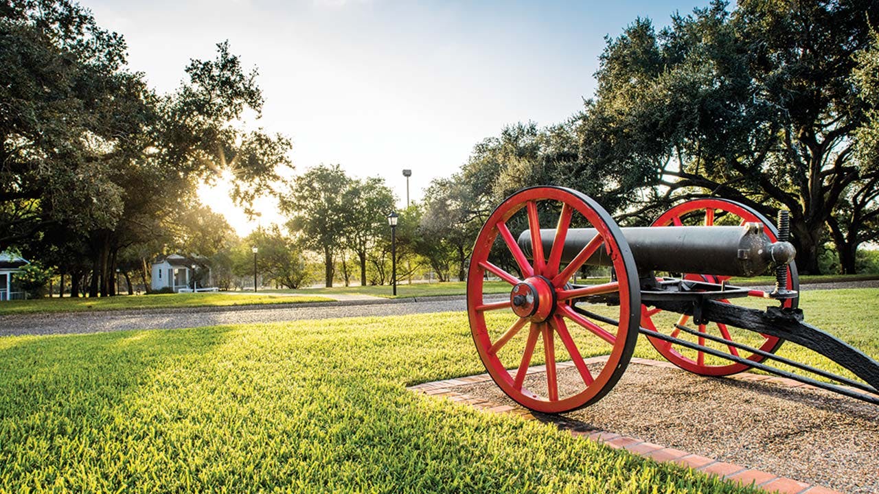 A cannon, from one of Captain King's riverboats, on the grounds of the King Ranch.