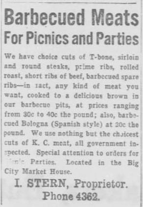 Sterns BBQ ad 1917 El Paso Herald
