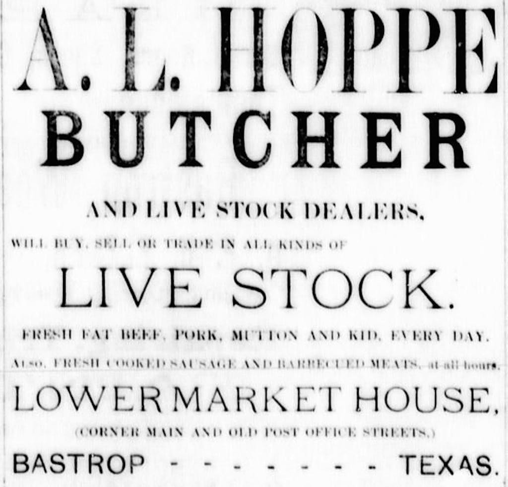 Bastrop 1889 A L Hoppe Butcher