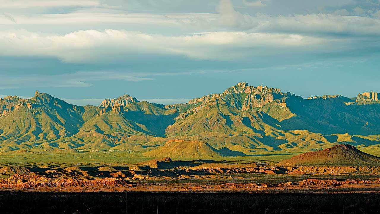 The Chisos Mountains, photographed from Old Ore Road.