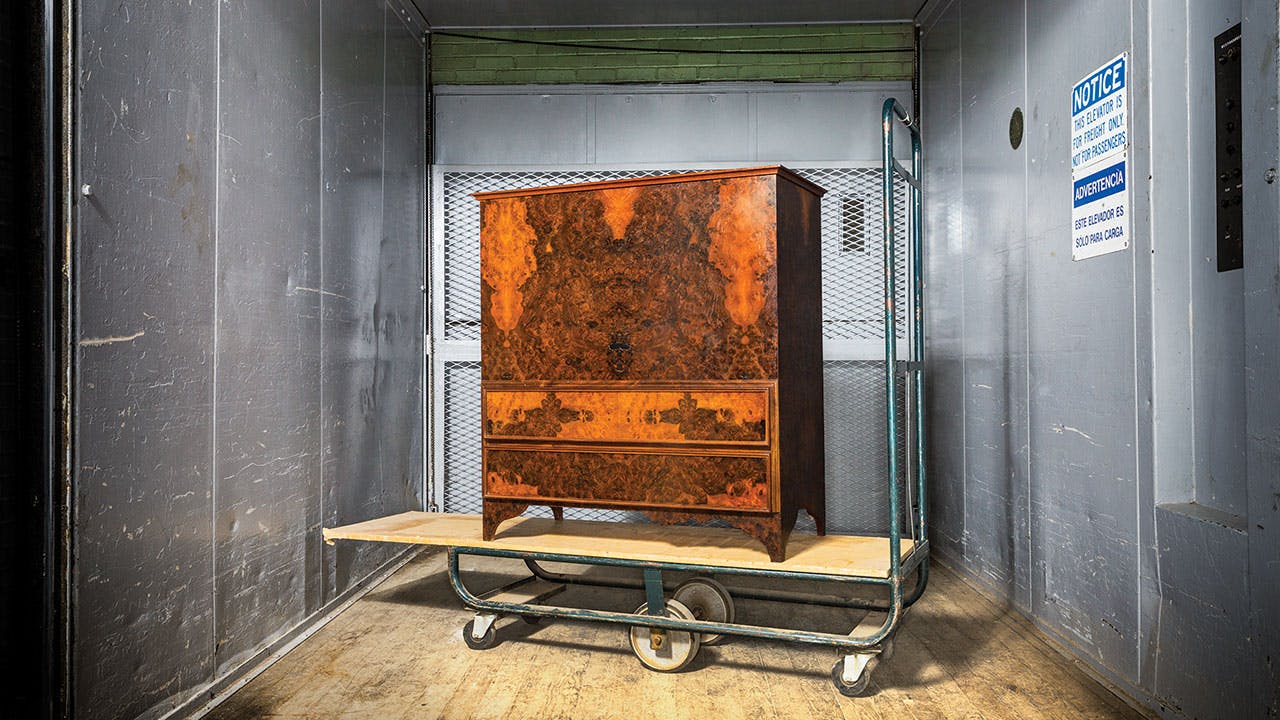 A Blanket Chest ($3,500–$5,000) finished in a walnut-burl veneer.