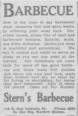 Sterns BBQ 1918 El Paso Herald