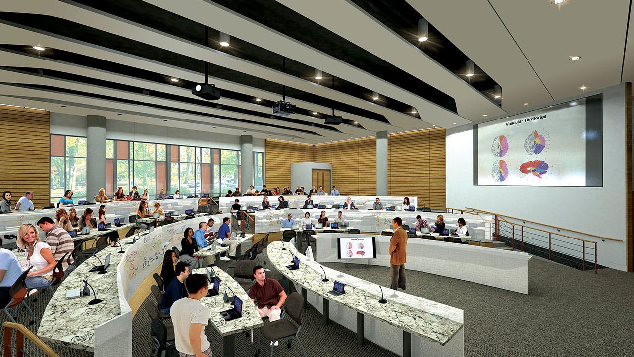 A rendering of Dell Medical School’s Health Learning Building Auditorium.