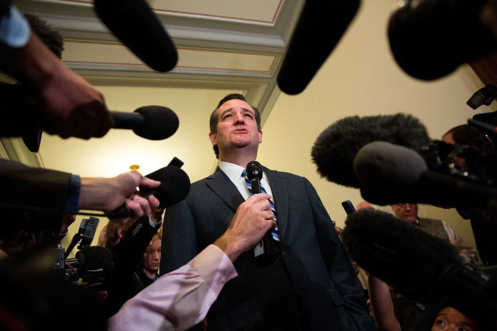 Sen. Ted Cruz (R-TX) is speaks to the media as he returns to his office at the U.S. Capitol, May 10, 2016, in Washington, DC.