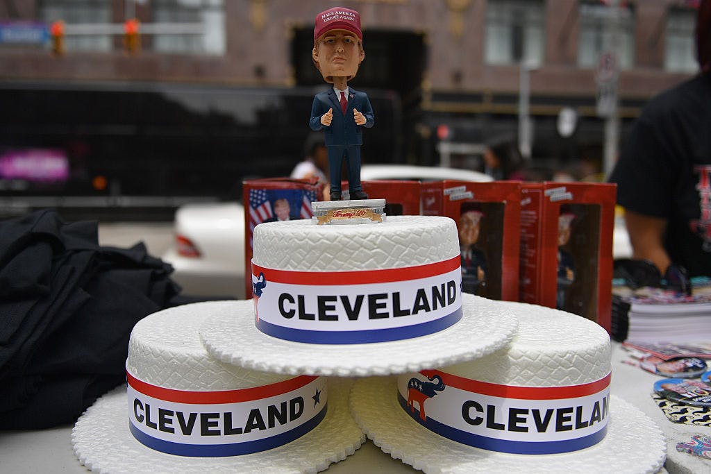 Cleveland convention hats are sold downtown ahead of the upcoming Republican National Convention on July 17, 2016 in Cleveland, Ohio.