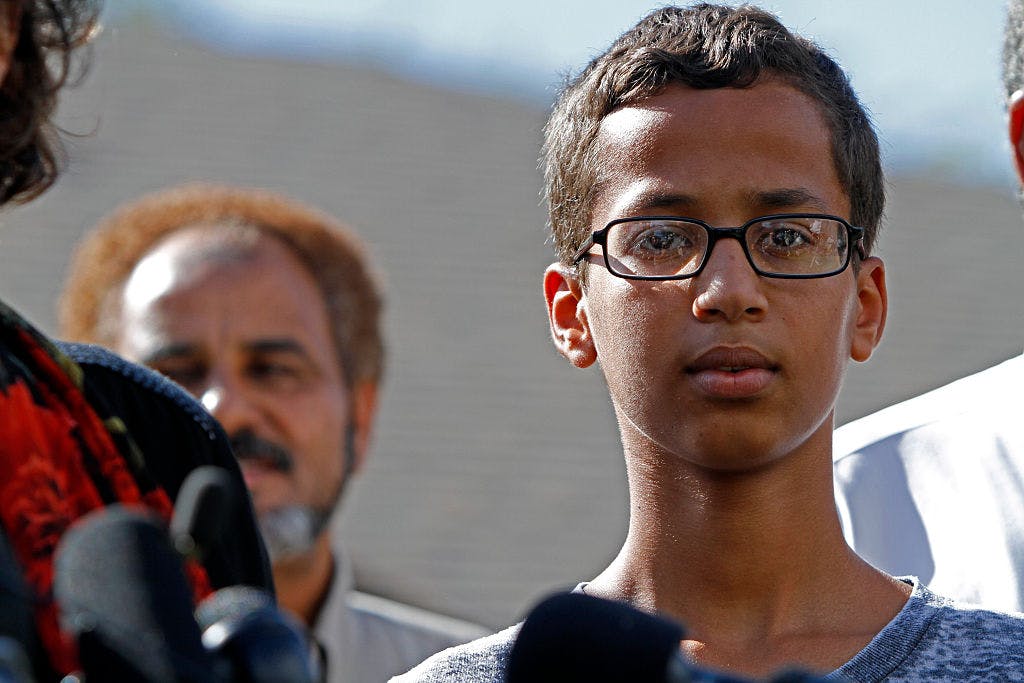 IRVING, TX - SEPTEMBER 16: 14-year-old Ahmed Ahmed Mohamed speaks during a news conference on September 16, 2015 in Irving, Texas. 
