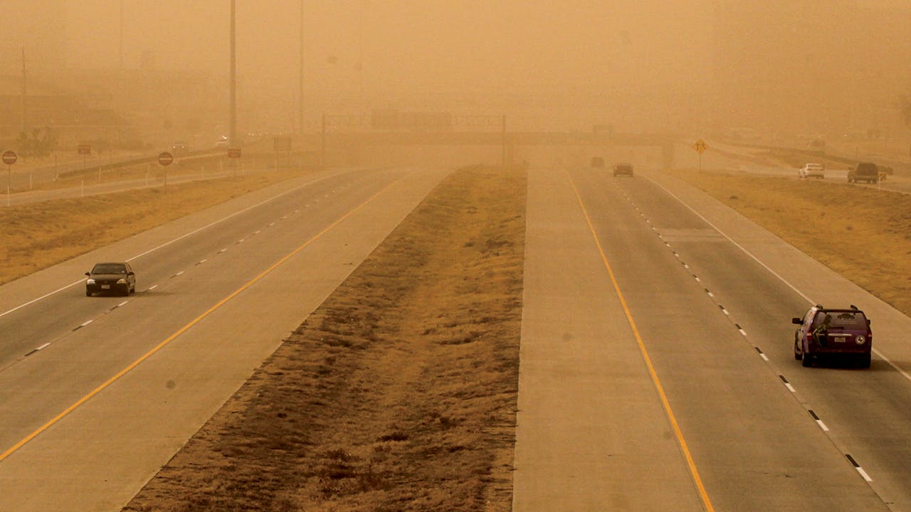 The Marsha Sharp Freeway during a dust storm in Lubbock on December 19, 2012.