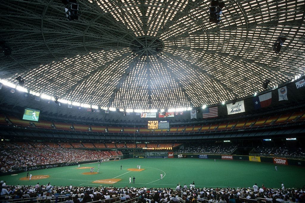General interior view of the Houston Astrodome during a game between the Chicago Cubs and the Houston Astros in Houston, Texas. The Cubs won the game 4-3. This was quite a long time ago. 