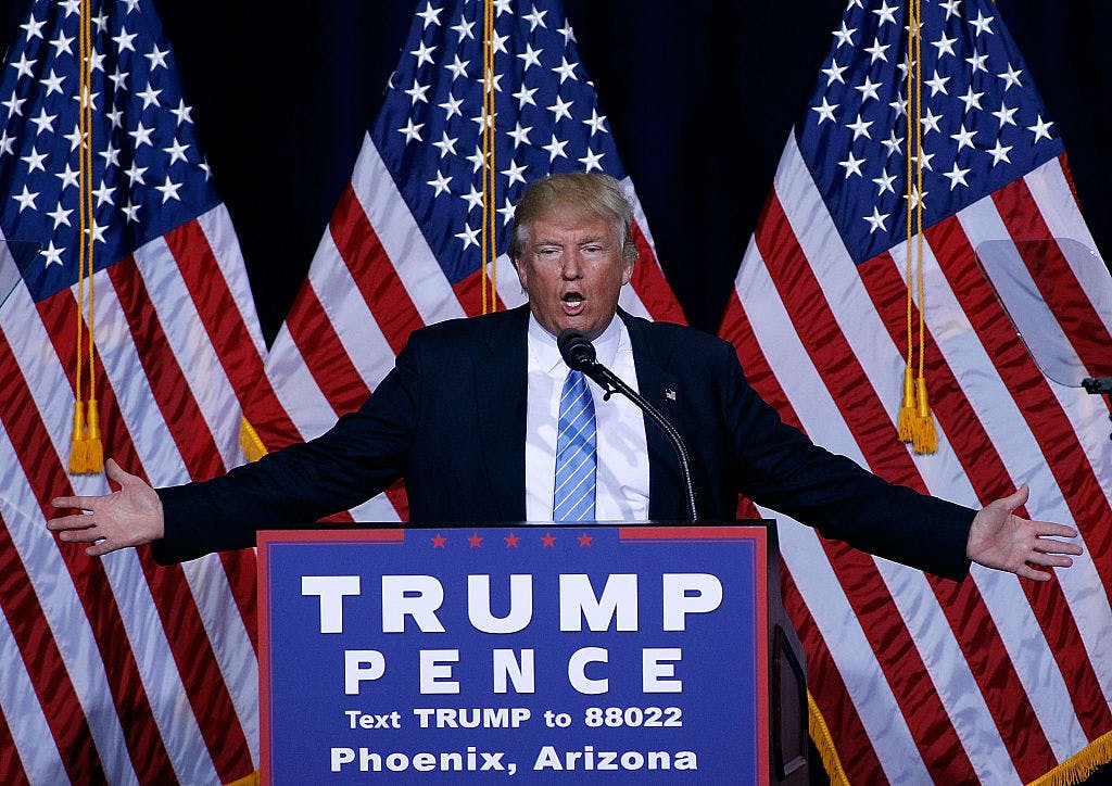 Republican presidential nominee Donald Trump speaks during a campaign rally on August 31, 2016 in Phoenix, Arizona. Trump detailed a multi-point immigration policy during his speech.