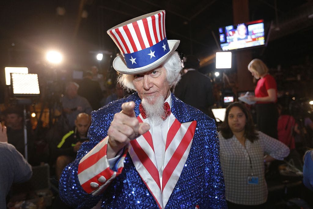 You can bet this Texan will cast his ballot. John Evans dressed as Uncle Sam of Kingwood, Texas, at a Super Tuesday watch party held by then-presidential candidate Ted Cruz at the Redneck Country Club March 1, 2016 in Stafford, Texas. I think that might be his real beard?