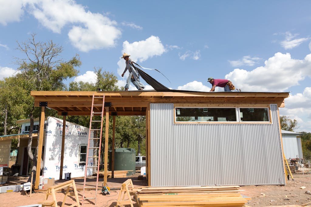 Construction in Austin's tiny home community.