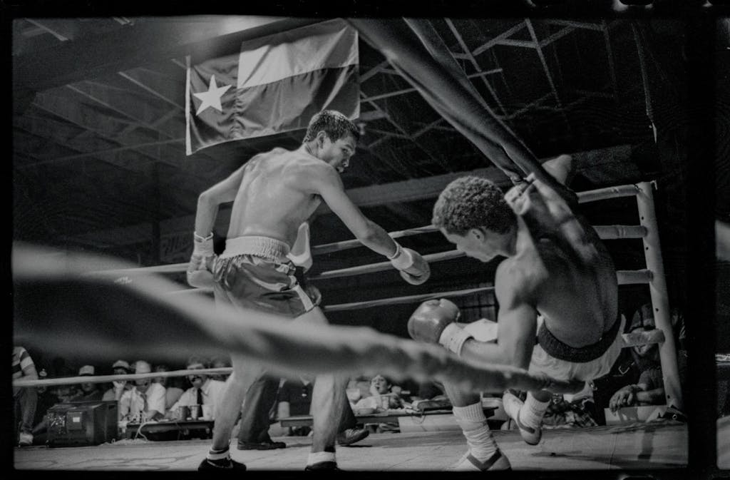 Knockout at Gorman’s Saturday Night Club fight, 100 East Cannon Street, Fort Worth. Photograph by Byrd Williams IV, 1986.