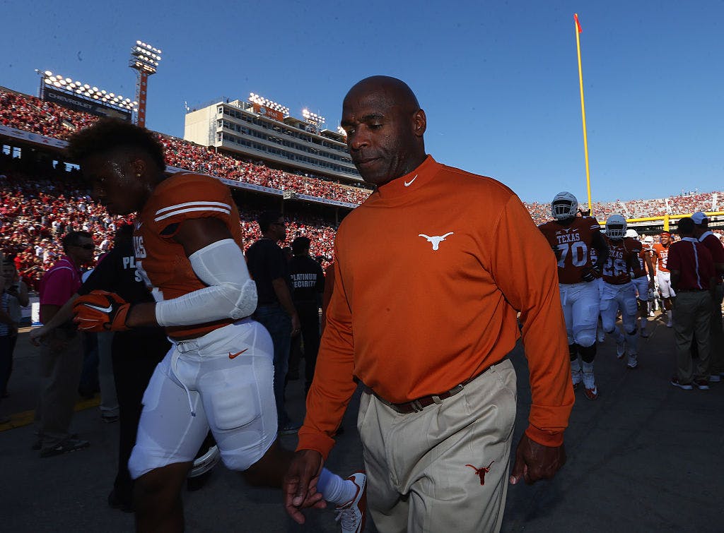 Charlie Strong during the 2015 AT&T Red River Showdown at Cotton Bowl on October 10, 2015 in Dallas, Texas.