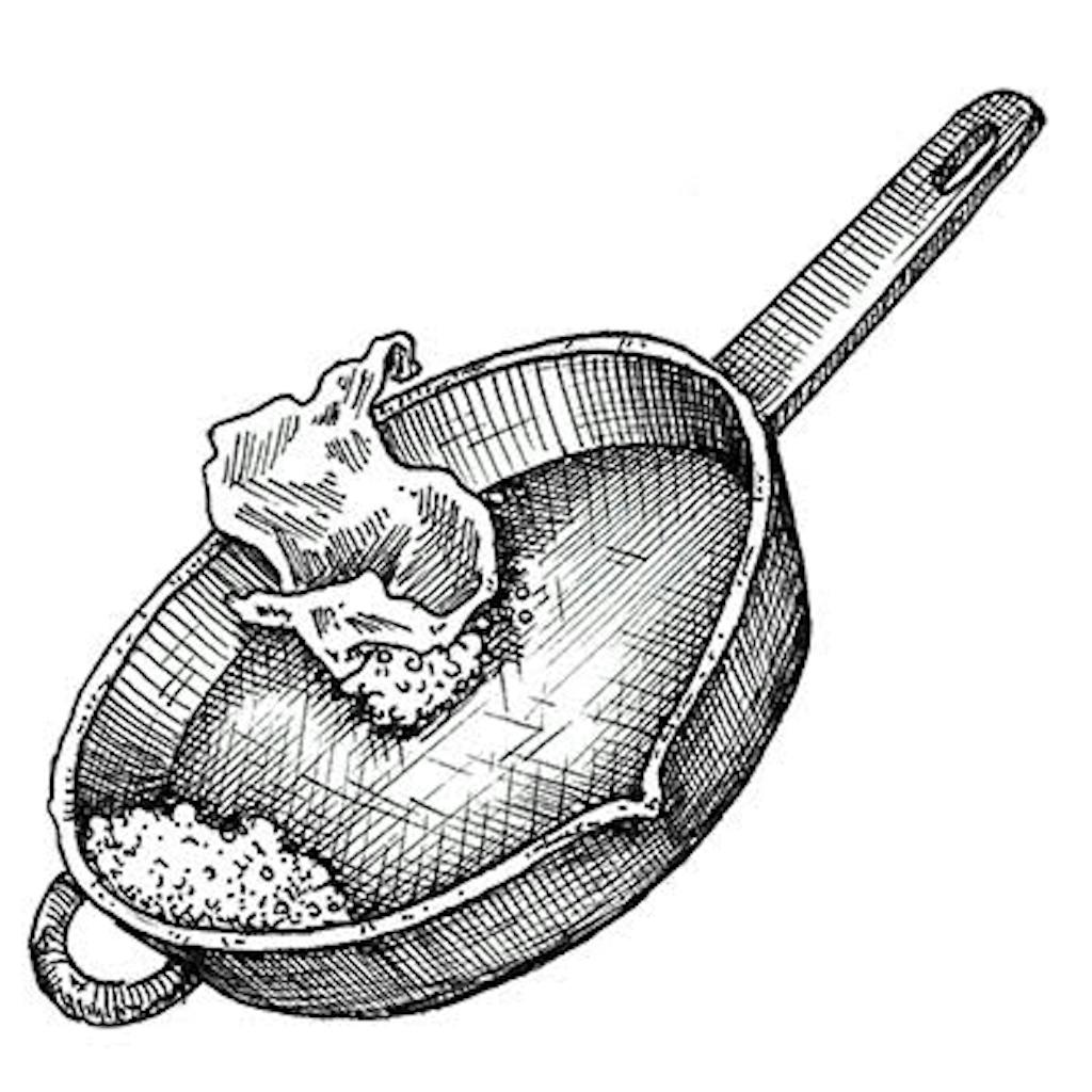 Fig. 3 — Turn off oven and let skillet cool inside. If it hasn't been used in a while, rinse again with boiling water. Wipe down with a clean rag. 