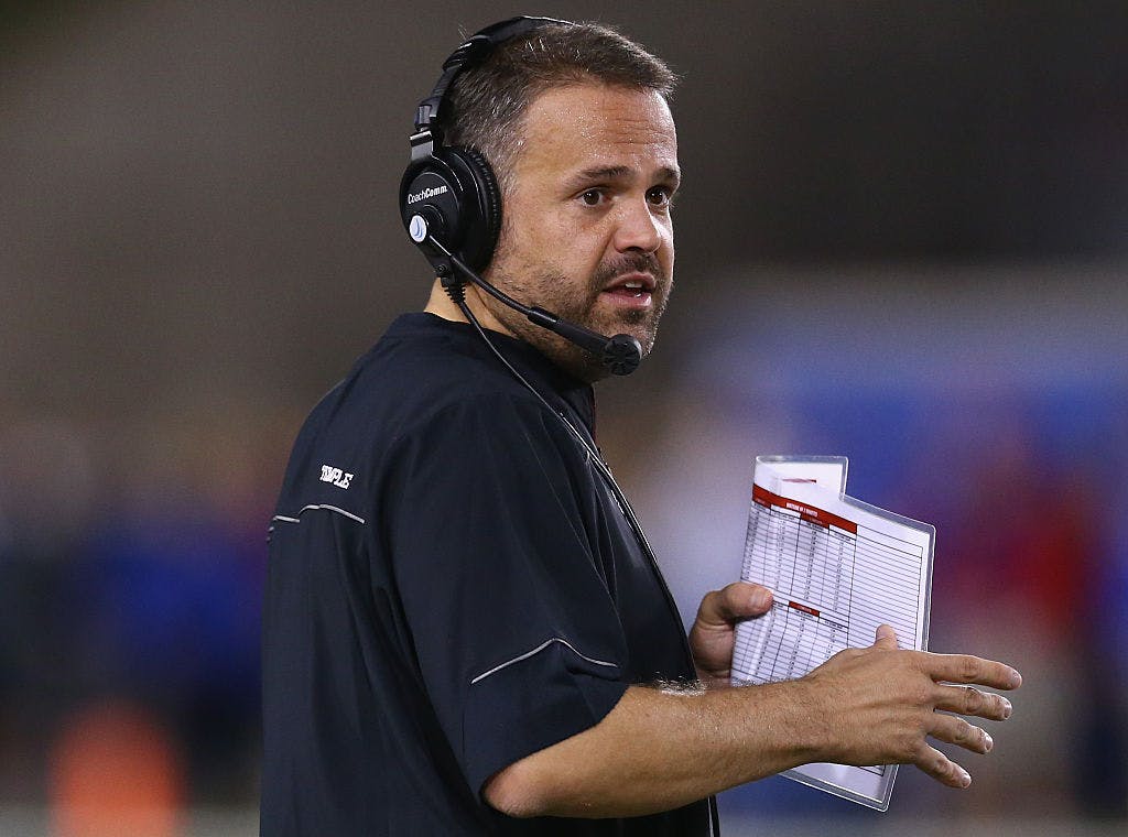 Head coach Matt Rhule of the Temple Owls during play against the Southern Methodist Mustangs in the first half at Gerald J. Ford Stadium on November 6, 2015 in Dallas, Texas.