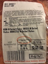 Label on a beef brisket. 