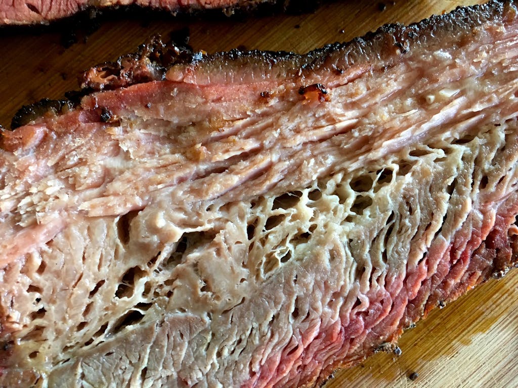 Layers in a cut of the year-old brisket. 